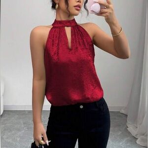 Chic Metallic Halter Blouse
